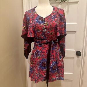 Prabal Gurung Collective Tie Waist Cape Mini Dress Floral Size 4 RTR